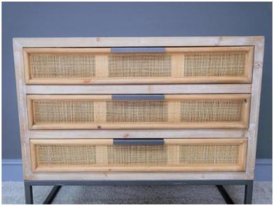 Product photograph of Dutch Fir Wood And Rattan 3 Drawer Chest from Choice Furniture Superstore