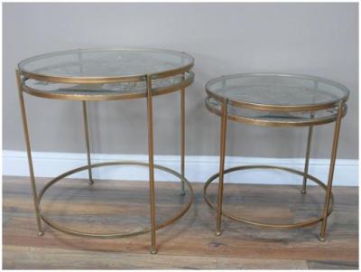 Dutch Glass Top Round Side Table Set Of 2 9133