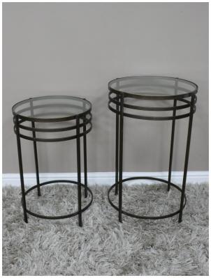 Dutch Glass Top Round Side Table Set Of 2 9138