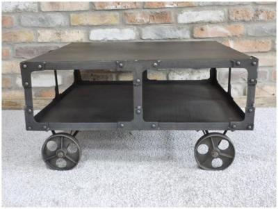 Product photograph of Dutch Industrial Black Metal Wheels Coffee Table from Choice Furniture Superstore