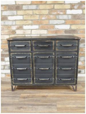 Product photograph of Dutch Industrial Distressed Black Metal Multi Drawer Cabinet from Choice Furniture Superstore