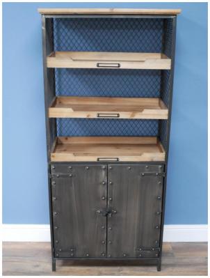 Dutch Industrial Fir Wood 2 Door Cabinet