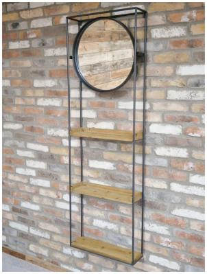 Dutch Industrial Fir Wood Wall Unit with mirror