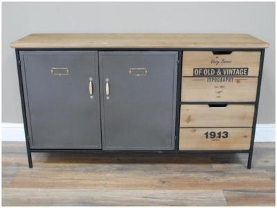 Product photograph of Dutch Industrial Fir Wood And Metal 2 Door 2 Drawer Cabinet from Choice Furniture Superstore