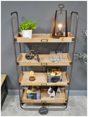 Image of Dutch Industrial Fir Wood and Metal Shelves