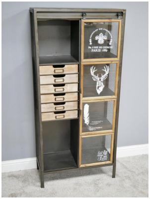 Product photograph of Dutch Industrial Fir Wood And Metal Tall Cabinet from Choice Furniture Superstore