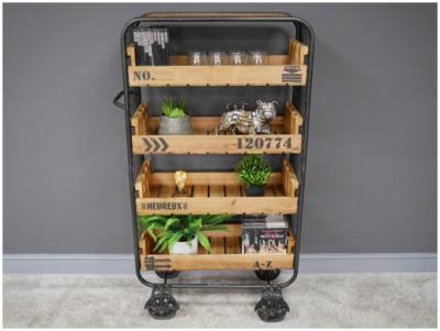 Product photograph of Dutch Industrial Fir Wood And Metal Wheels Shelves from Choice Furniture Superstore