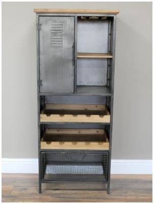 Product photograph of Dutch Industrial Fir Wood And Metal Wine Cabinet from Choice Furniture Superstore
