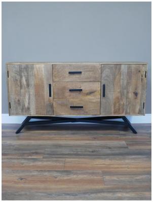 Product photograph of Dutch Industrial Mango Wood 2 Door 3 Drawer Sideboard from Choice Furniture Superstore