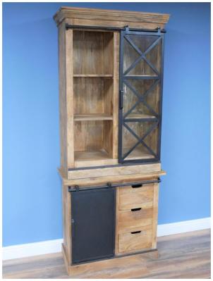 Product photograph of Dutch Industrial Mango Wood And Glass Dresser Unit from Choice Furniture Superstore