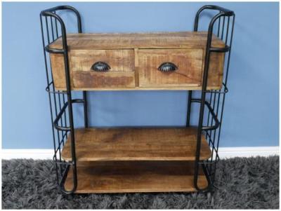 Dutch Industrial Mango Wood And Iron 2 Drawer Cabinet