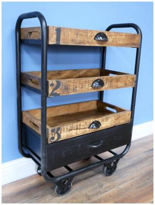 Product photograph of Dutch Industrial Mango Wood And Metal Trolley from Choice Furniture Superstore