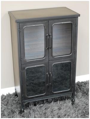 Dutch Industrial Metal And Glass 4 Door Cabinet