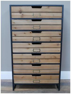 Product photograph of Dutch Industrial Wood And Black Multi Drawer Storage Cabinet from Choice Furniture Superstore