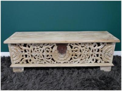 Product photograph of Dutch Mango Wood Carved Storage Bench from Choice Furniture Superstore