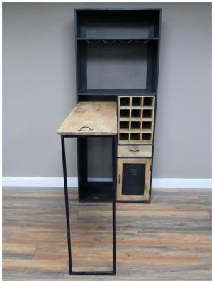 Dutch Mango Wood and Metal 1 Door 1 Drawer Large Bar Cabinet