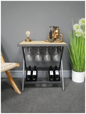 Dutch Metal and Fir Wood Wine Side Table