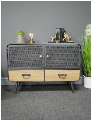 Product photograph of Dutch Retro Industrial Fir Wood 2 Door 2 Drawer Storage Cabinet from Choice Furniture Superstore
