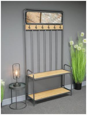 Product photograph of Dutch Retro Industrial Fir Wood And Metal Hall Stand from Choice Furniture Superstore