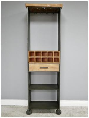 Dutch Tall Metal and Wood Wine Cabinet Wheels