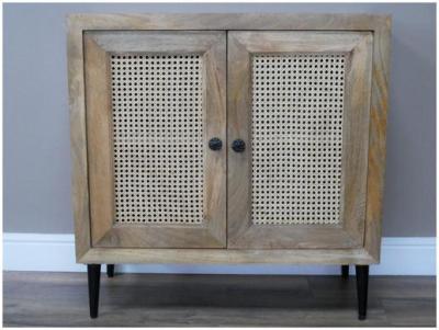 Product photograph of Dutch Wood And Rattan 2 Door Small Storage Cabinet from Choice Furniture Superstore