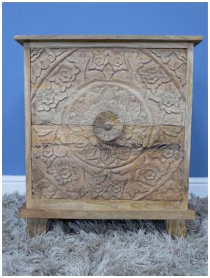 Dutch Industrial Wooden Carved Bedside Cabinet