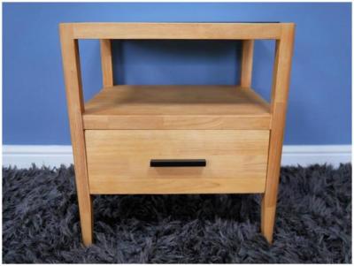 Dutch Rubber Wood And Black Glass 1 Drawer Bedside Cabinet