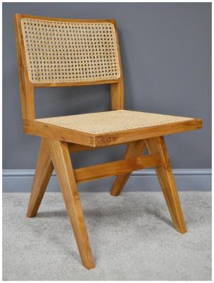 Dutch Natural Teak Wood And Rattan Dining Chair Sold In Pairs