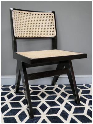 Dutch Black Teak Wood And Rattan Dining Chair Sold In Pairs