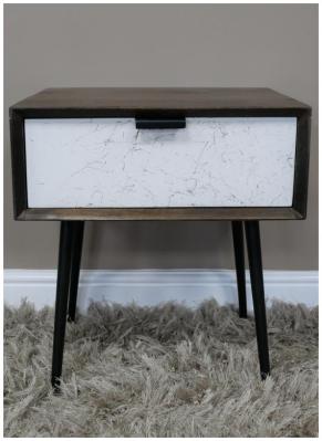 Dutch Venice Mango Wood And Marble Effect Bedside Cabinet