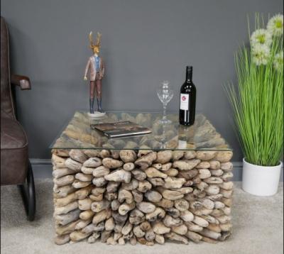 Dutch Driftwood Recycled Wood And Tempered Glass Top Coffee Table