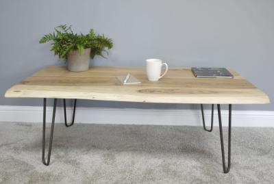 Product photograph of Dutch Living Edge Acacia Wood And Iron Coffee Table from Choice Furniture Superstore