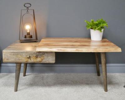 Product photograph of Dutch Living Edge Acacia Wood 1 Drawer Coffee Table from Choice Furniture Superstore