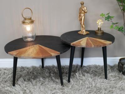Dutch Acacia Wood Round Coffee Table Set Of 2