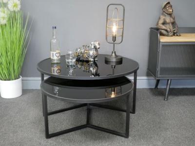 Dutch Black Glass And Metal Coffee Table Set Of 2