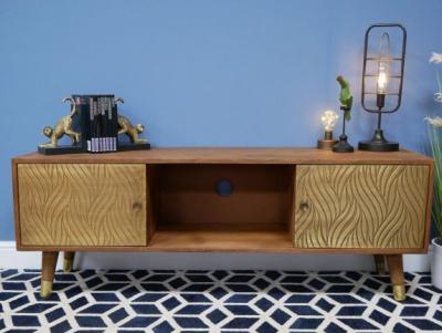 Product photograph of Dutch Mango Wood With Brass Cladding 2 Door Tv Cabinet from Choice Furniture Superstore