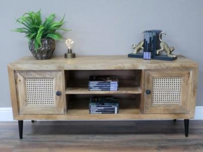 Product photograph of Dutch Acacia Wood And Rattan 2 Door Tv Cabinet from Choice Furniture Superstore
