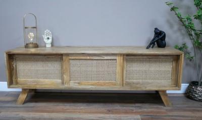 Product photograph of Dutch Acacia Wood And Rattan 3 Door Tv Cabinet from Choice Furniture Superstore