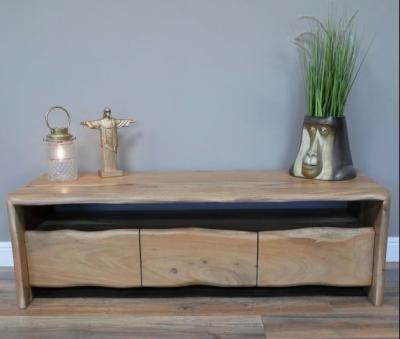 Product photograph of Dutch Living Edge Acacia Wood 3 Drawer Tv Cabinet from Choice Furniture Superstore