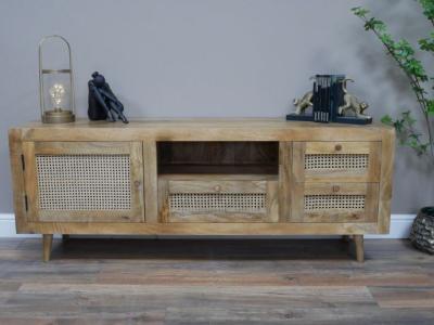 Product photograph of Dutch Acacia Wood And Rattan 1 Door 3 Drawer Tv Cabinet from Choice Furniture Superstore