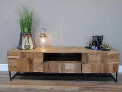 Product photograph of Dutch Acacia Wood 2 Door 1 Drawer Tv Cabinet from Choice Furniture Superstore