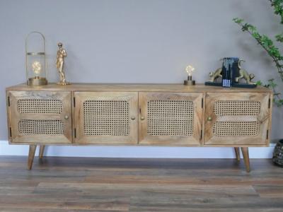 Product photograph of Dutch Acacia Wood And Rattan 4 Door Tv Cabinet from Choice Furniture Superstore