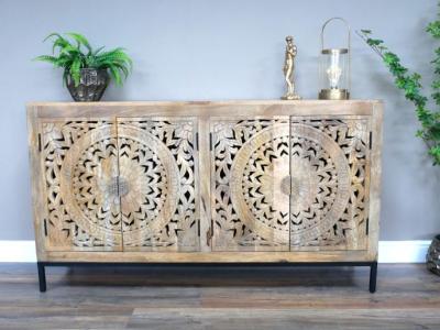 Product photograph of Dutch Mango Wood 4 Door Large Carved Sideboard from Choice Furniture Superstore