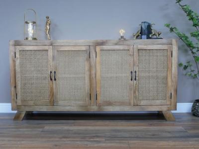 Product photograph of Dutch Acacia Wood And Rattan Large Sideboard from Choice Furniture Superstore