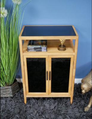 Product photograph of Dutch Black Glass Door And Wooden Bedside Cabinet from Choice Furniture Superstore