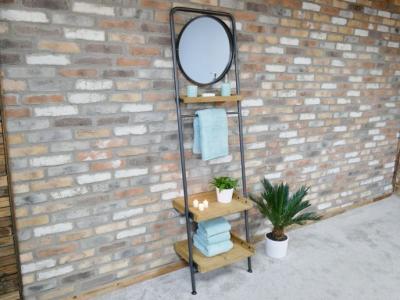 Dutch Industrial Fir Wood Shelves And Mirror