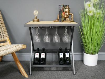 Dutch Metal And Fir Wood Wine Side Table