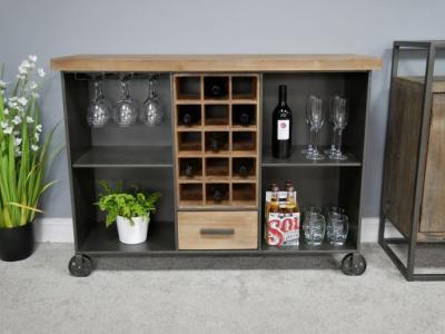 Product photograph of Dutch Fir Wood And Iron 1 Drawer Wine Cabinet from Choice Furniture Superstore