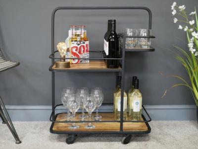 Product photograph of Dutch Mango Wood And Iron Wine Trolley from Choice Furniture Superstore