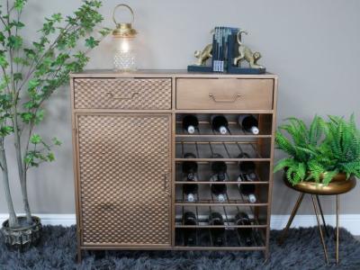 Product photograph of Dutch Copper Metal 1 Door 2 Drawer Bar Cabinet from Choice Furniture Superstore